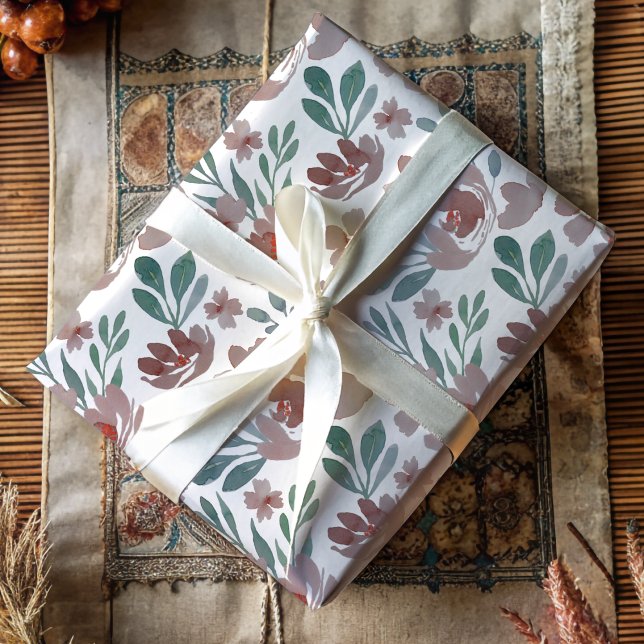 Boho Terracotta Floral Wasserfarbenes Muster Geschenkpapier Set (Von Creator hochgeladen)