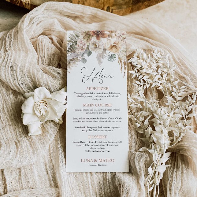 Boho Terracotta Floral Wedding Menu Menükarte (Von Creator hochgeladen)