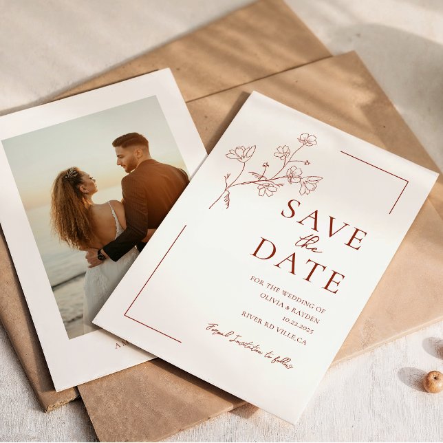 Boho Terracotta Floral Wedding Save the Date (Von Creator hochgeladen)