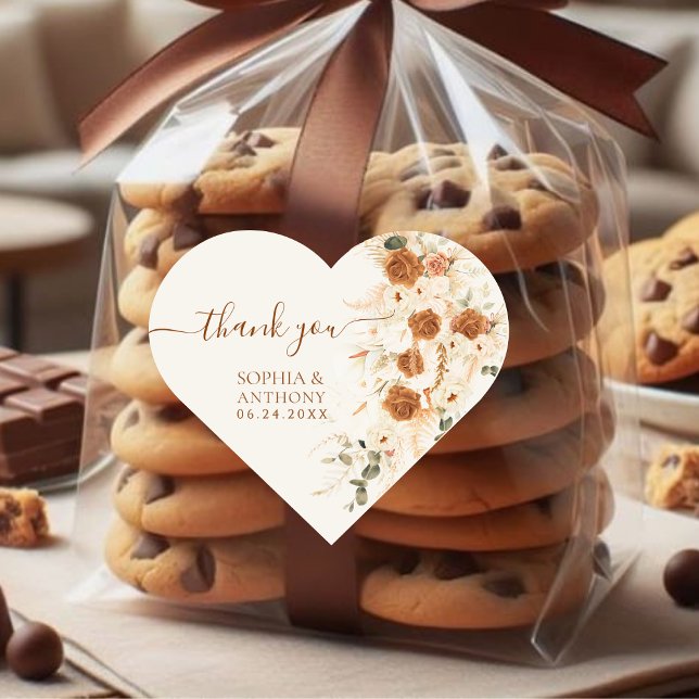 Boho Terracotta Floral Wedding Vielen Dank Herz-Aufkleber (Von Creator hochgeladen)