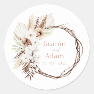 Boho Terracotta Floral Wreath Wedding Runder Aufkleber