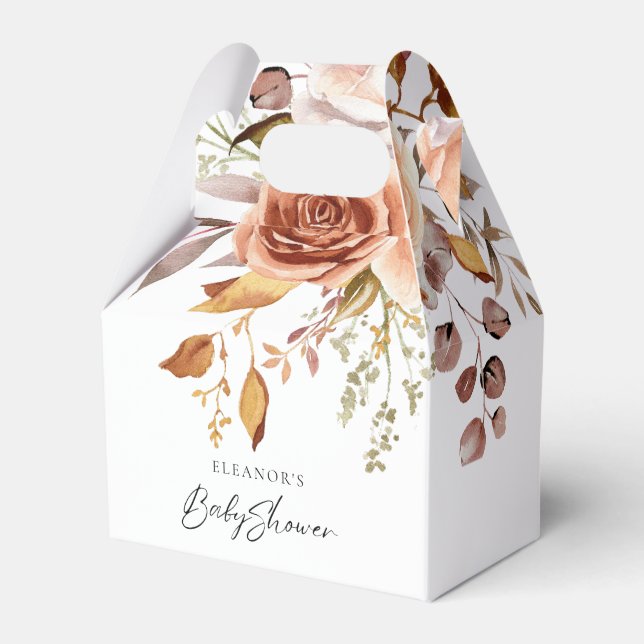 Boho Terracotta Florals Babydusche Danke Geschenkschachtel (Vorderseite)