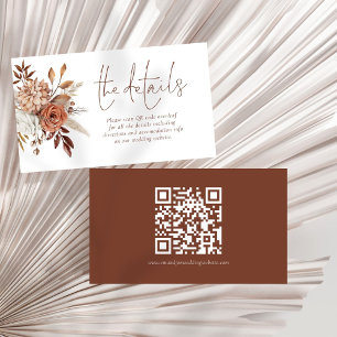 Boho Terracotta Florals QR Code Wedding Details Begleitkarte