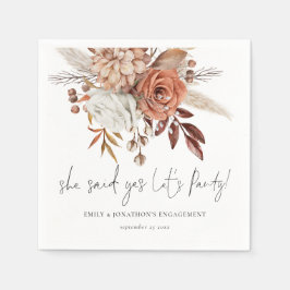 Boho Terracotta Florals Sie sagte ja Verlobung Serviette