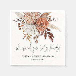 Boho Terracotta Florals Sie sagte ja Verlobung Serviette