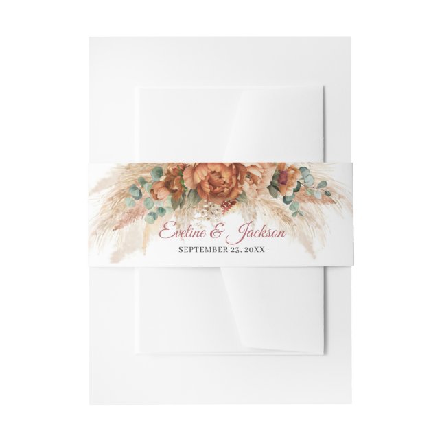 Boho terracotta gebrannte orangefarbene Pampas Grü Einladungsbanderole (Vorderseite Beispiel)