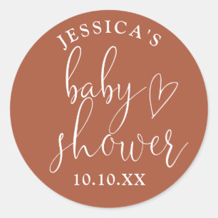 Boho Terracotta Gender Neutral Baby Shower Gefalle Runder Aufkleber