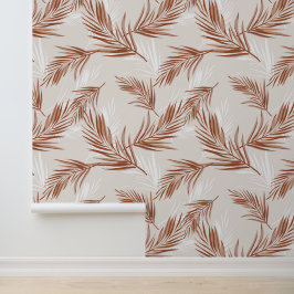 Boho Terracotta Gray Leaf Print Pattern Tapete