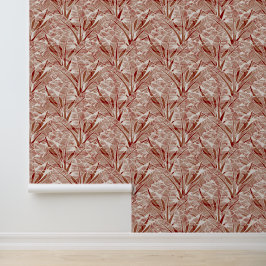 Boho Terracotta Gray Leaf Print Pattern Tapete