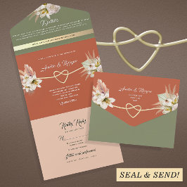 Boho Terracotta Green Wedding All In One Einladung