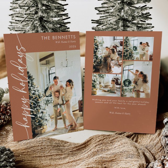 Boho Terracotta Happy Holidays Photo Feiertagskarte (Von Creator hochgeladen)