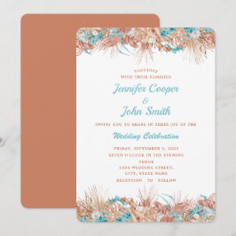 Boho Terracotta Hochzeit mit floraler Wirkung Einladung