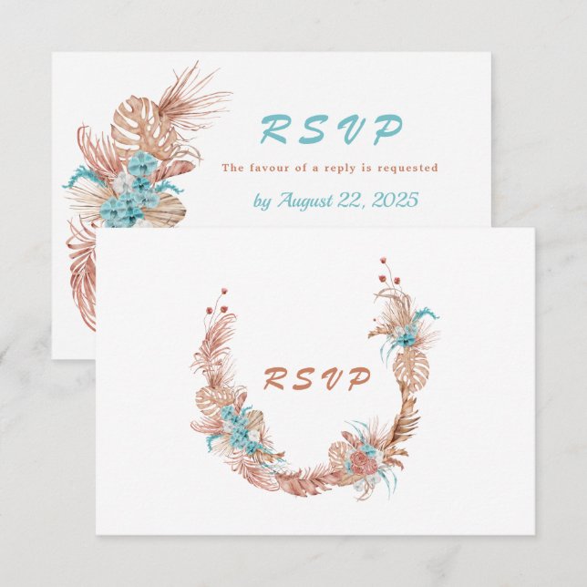 Boho Terracotta Hochzeit mit floraler Wirkung RSVP Karte (Vorne/Hinten)