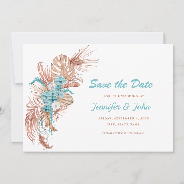 Boho Terracotta Hochzeit mit floraler Wirkung Save The Date (Vorderseite)