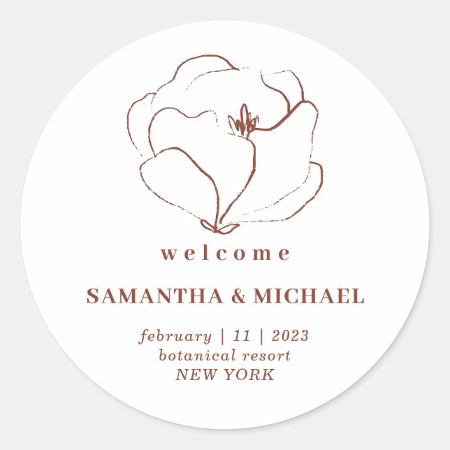 Boho Terracotta Indie Rustic Welcome Wedding Runder Aufkleber (Vorderseite)