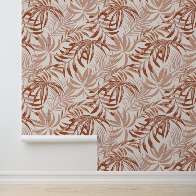 Boho Terracotta Leaf Druckmuster Tapete (Anwendung)