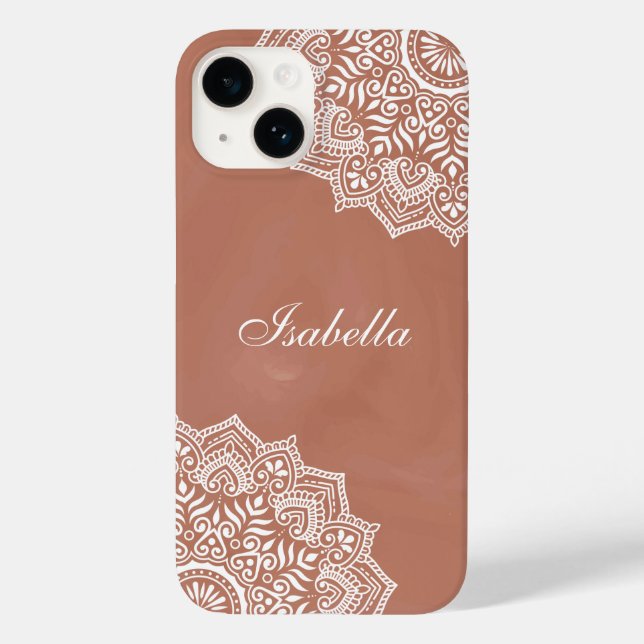 Boho Terracotta Mandala Individuelle Name Case-Mate iPhone 14 Hülle (Rückseite)