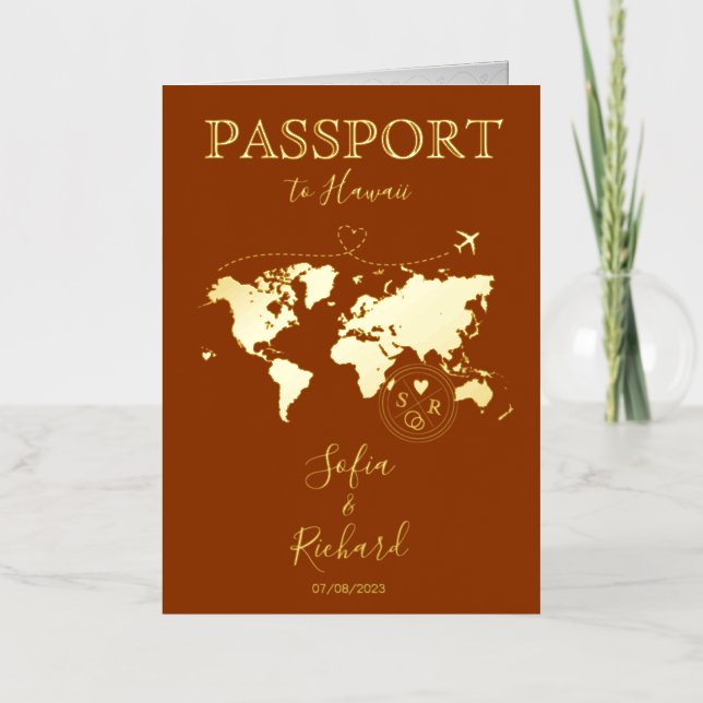 Boho Terracotta Mariage Passport Carte du monde Ha (Recto)