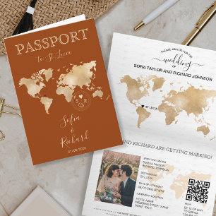 Boho Terracotta Mariage Passport Carte du monde QR