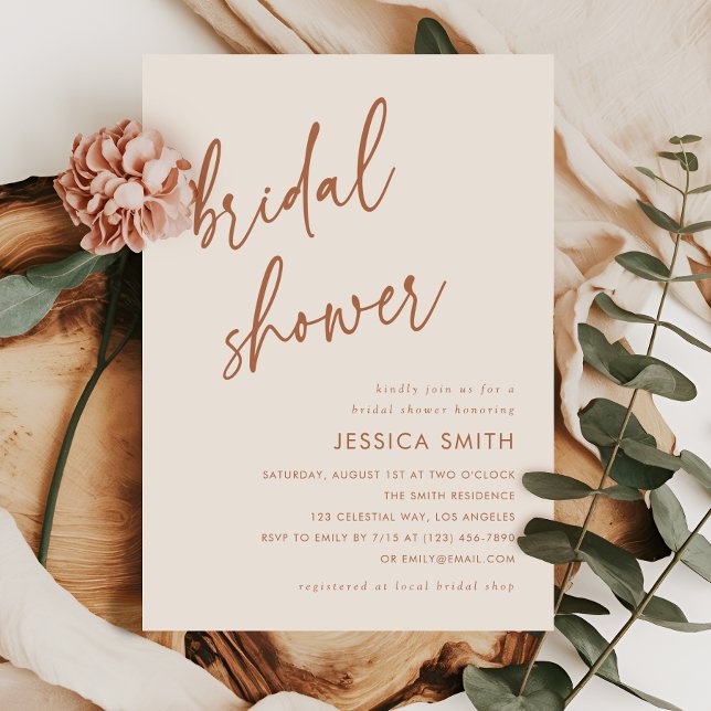 Boho Terracotta Minimal Bridal Shower Einladung (Von Creator hochgeladen)