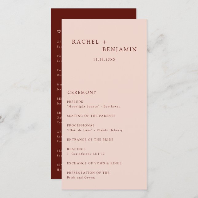 Boho Terracotta Minimal Wedding Ceremony Modern (Vorne/Hinten)