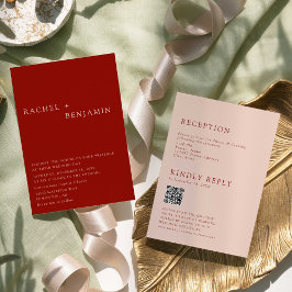 Boho Terracotta Minimalist Wedding 2 Sided QR Code Einladung