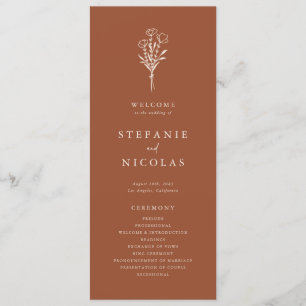 Boho Terracotta Minimalistisch Botanicals Wedding Programm