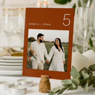 Boho Terracotta Minimalistisch Wedding Foto Tischnummer