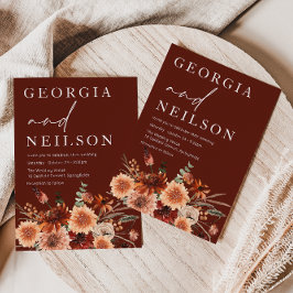 Boho Terracotta Orange & Brown Fall Wedding Einladung