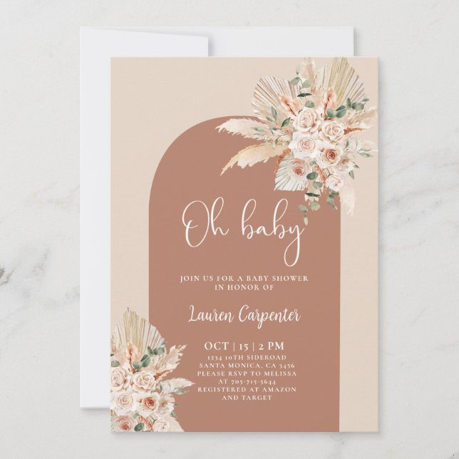 Boho Terracotta Pampas Baby shower Invitation fill (Devant)
