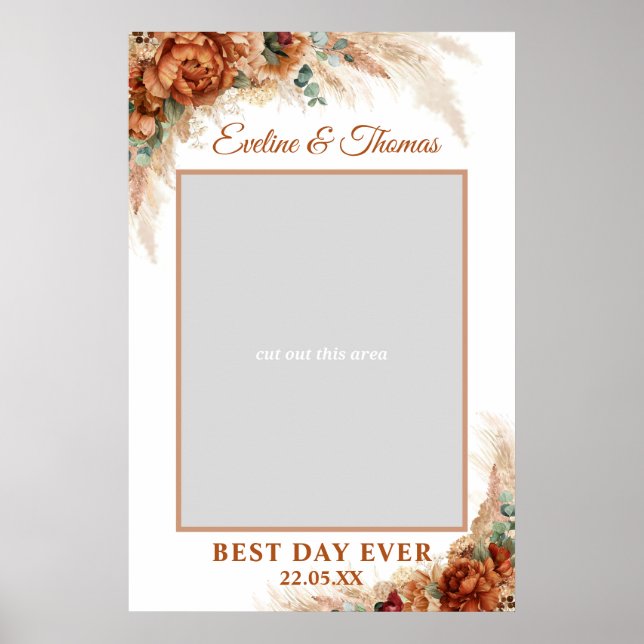 Boho terracotta Pampas Gras Hochzeitshilfe Foto Poster (Vorne)