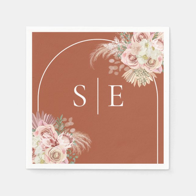 Boho Terracotta Pampas Grass Arch Monogram Napkins Serviette (Vorderseite)