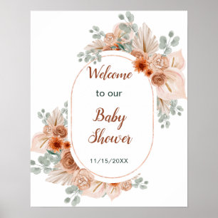 Boho Terracotta Pampas Grass Baby Dusche Poster