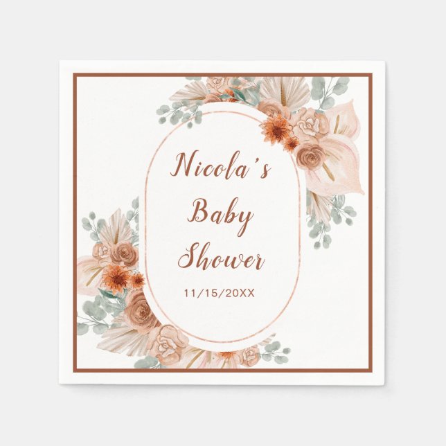 Boho Terracotta Pampas Grass Baby Dusche Serviette (Vorderseite)
