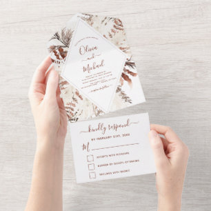 Boho Terracotta Pampas Grass Beige Wedding All In One Einladung