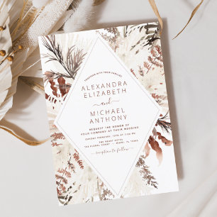 Boho Terracotta Pampas Grass Beige Wedding Einladung