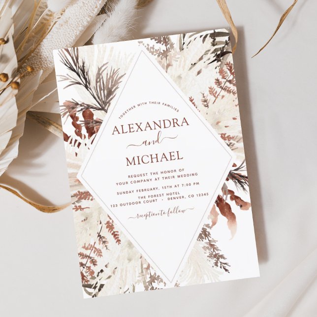 Boho Terracotta Pampas Grass Beige Wedding Invitat Einladung (Von Creator hochgeladen)