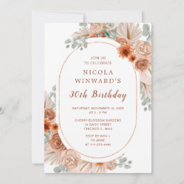 Boho Terracotta Pampas Grass Birthday Party Einladung