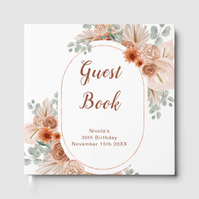Boho Terracotta Pampas Grass Birthday Party Gästebuch (Vorderseite)