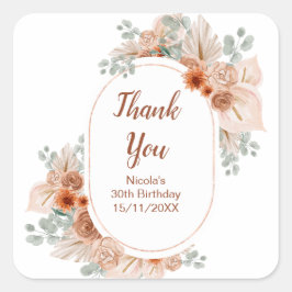 Boho Terracotta Pampas Grass Birthday Quadratischer Aufkleber
