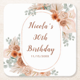 Boho Terracotta Pampas Grass Birthday Rechteckiger Pappuntersetzer