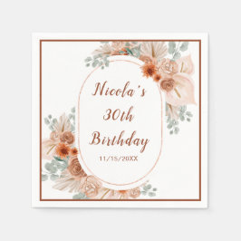 Boho Terracotta Pampas Grass Birthday Serviette