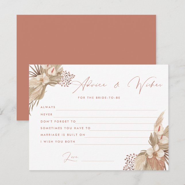 Boho Terracotta Pampas Grass Brautberatungskarte Postkarte (Vorne/Hinten)