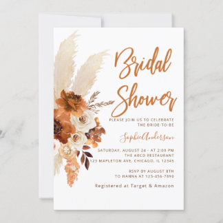 Boho Terracotta Pampas Grass Brautparty Einladung