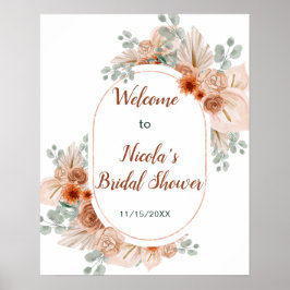 Boho Terracotta Pampas Grass Brautparty Poster