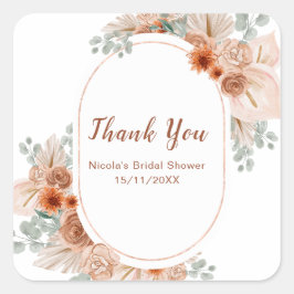 Boho Terracotta Pampas Grass Bridal Shower Quadratischer Aufkleber