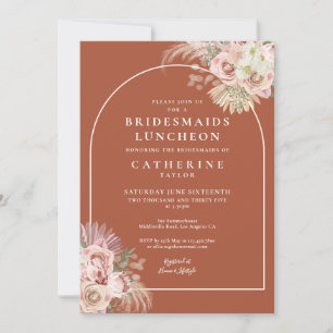 Boho Terracotta Pampas Grass Bridesmaids Luncheon Einladung