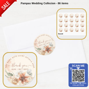 Boho Terracotta Pampas Grass Danke für die Klasse Runder Aufkleber