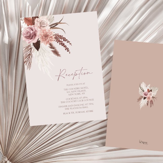 Boho Terracotta Pampas Grass Floral Wedding Begleitkarte (Boho Dusty Pink Dried Flowers Wedding Reception Enclosure Card)