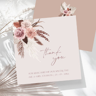 Boho Terracotta Pampas Grass Floral Wedding Dankeskarte